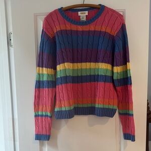 Talbots Pink and Blue Crew Neck Sweater Vibrant Cable Knit